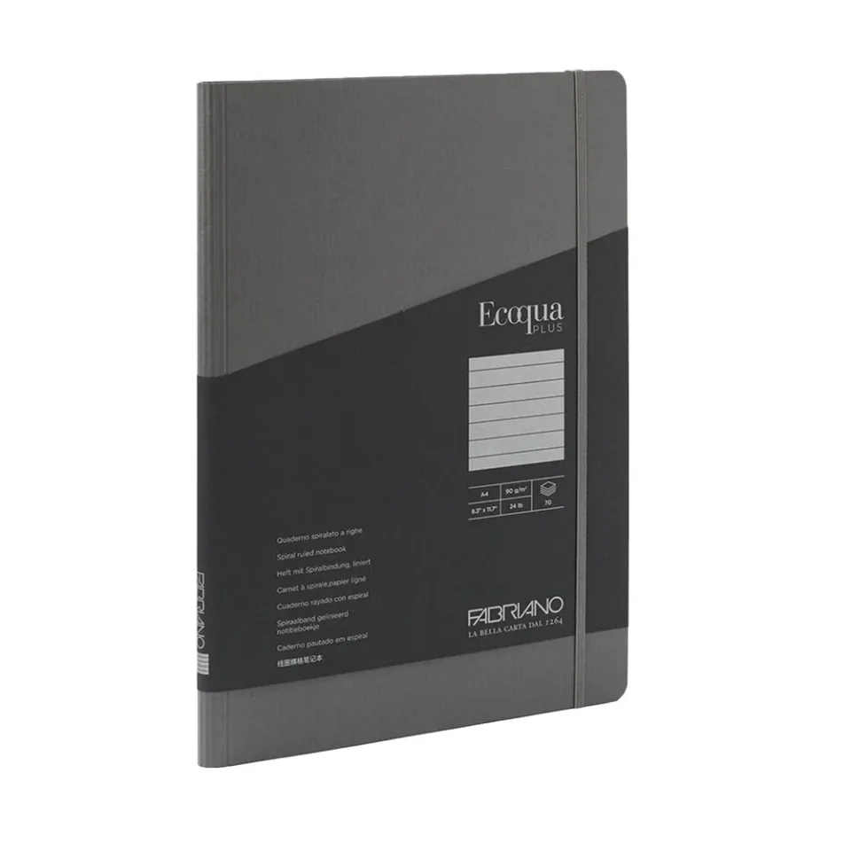 Carnet Fabriano Ecoqua+, A4, copertă din carton, spirală ascunsă, 70 foi, antracit