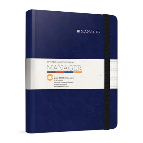 Gipta Caiet Manager, A5, hârtie crem, dictando lat, copertă tare, cu elastic, 80 file