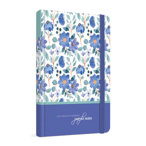 Gipta Caiet Purple Notes, hârtie crem, linii mari, copertă tare, cu elastic, 13 x 21 cm, 120 file