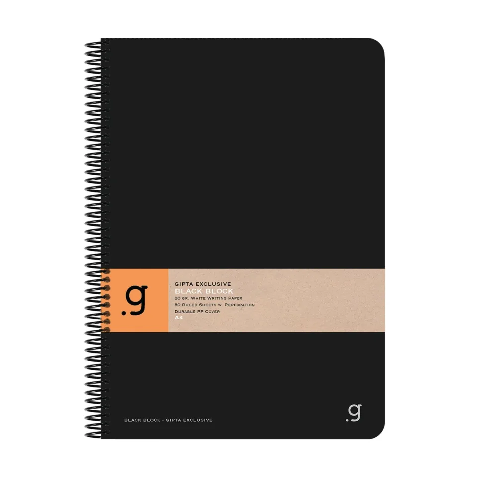 Gipta Caiet Black, A4, hârtie crem, dictando lat, copertă PP, 80 file