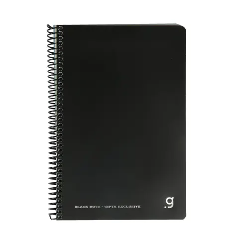 Caiet Gipta Black, hârtie crem, liniat, copertă PP, spirală, 17 x 24 cm, 80 foi