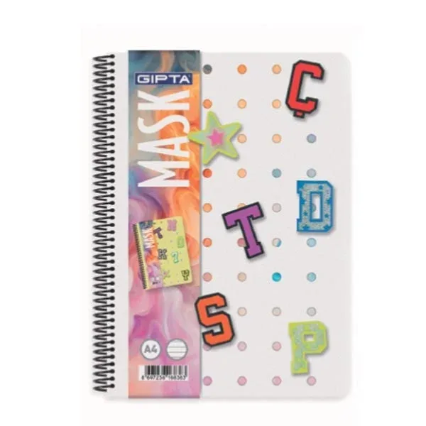 Carnet Gipta Mask, A4, hârtie albă, linii largi, copertă PP, spirală, 72 file