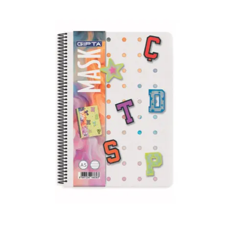 Carnet GiPta Mask, A5, hârtie albă, linii largi, copertă PP, spirală, 72 file