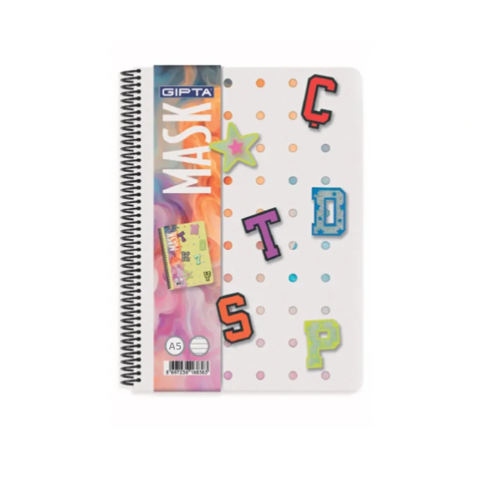 Carnet GiPta Mask, A5, hârtie albă, linii largi, copertă PP, spirală, 72 file