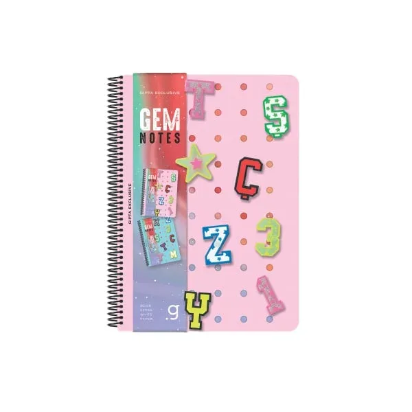Gipta Caiet Gem Notes, A5, hârtie albă, dictando lat, copertă PP, spirală, 80 file