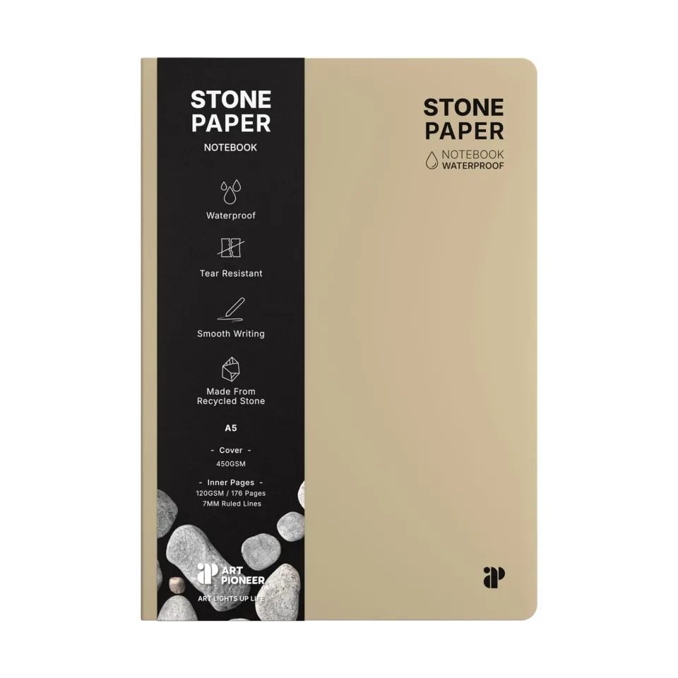 Caiet Art Pioneer Stone Paper, A5, copertă tare, 88 file, bej