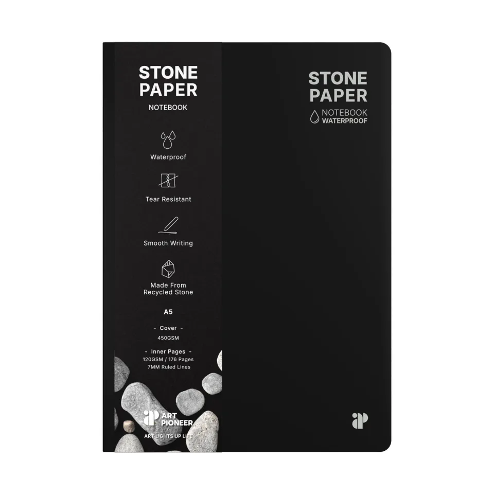 Caiet Art Pioneer Stone Paper, A5, copertă tare, 88 file, negru