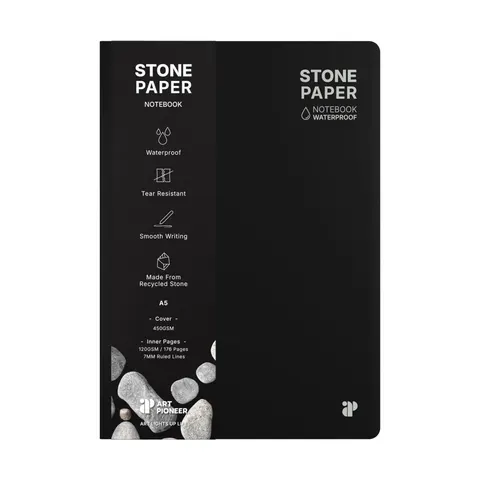 Caiet Art Pioneer Stone Paper, A5, copertă tare, 88 file, negru