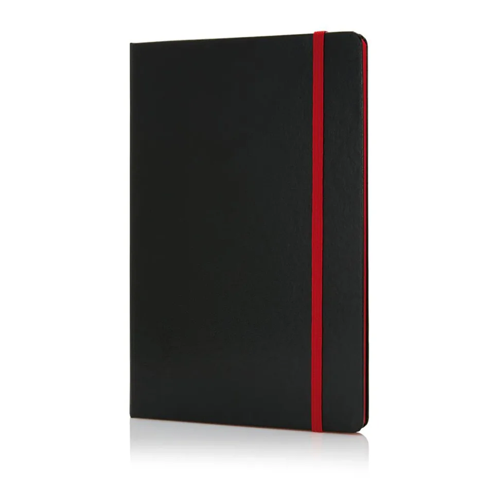 Caiet XD Deluxe, A5, 80 file, hârtie offset, cu elastic roșu, negru