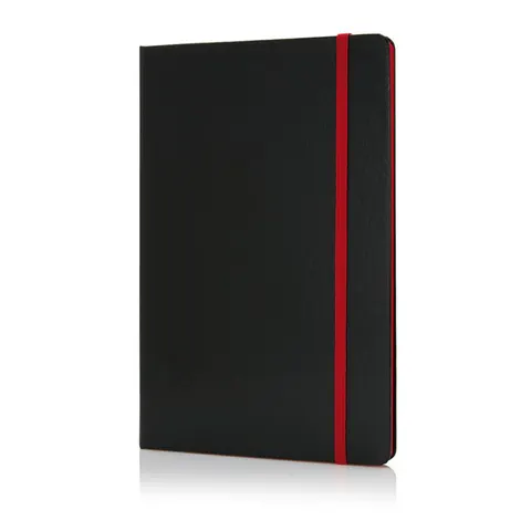 Caiet XD Deluxe, A5, 80 file, hârtie offset, cu elastic roșu, negru