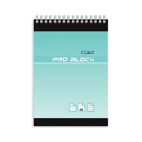 Gipta Notepad Pro-Block, A7, hârtie albă, linii dese, copertă carton, spiralat, 40 file