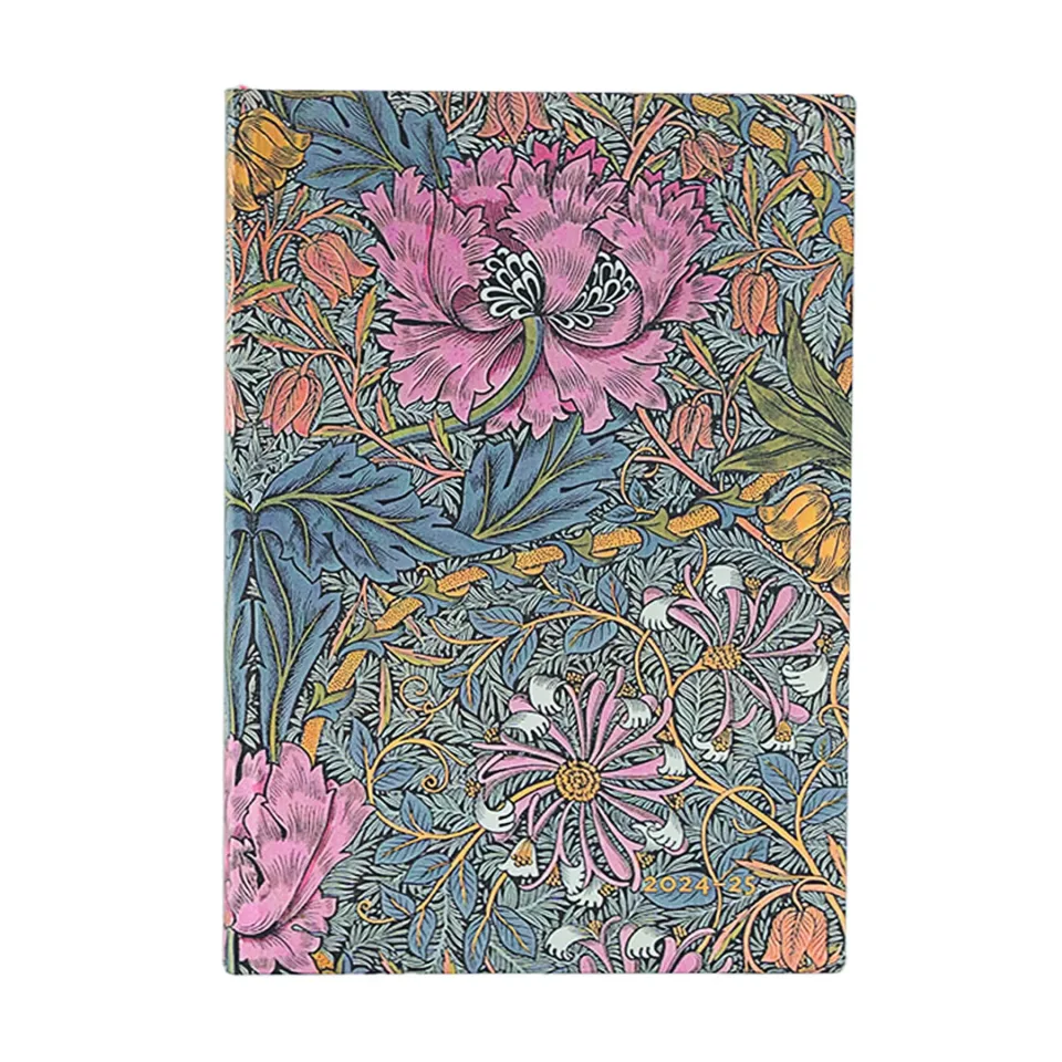 Paperblanks Planner Morris Pink, Midi, orizontal, copertă moale, 112 file, pentru 2024-2025
