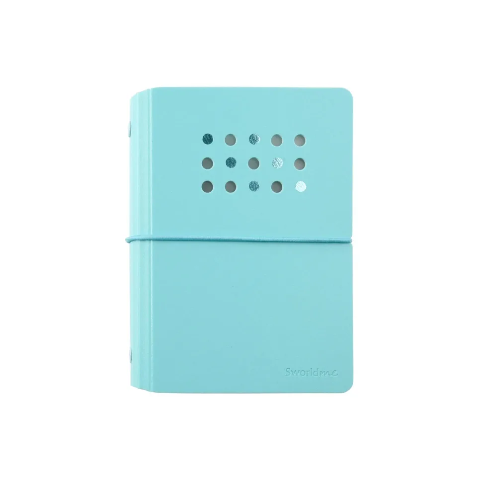 Carnet Sworld ME, A6, cu 6 inele, elastic, foi albe, 40 foi, albastru