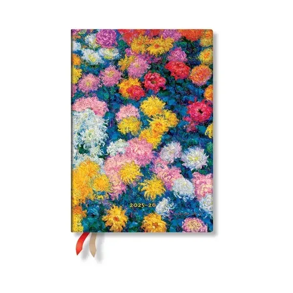 Paperblanks Planner Monet Crizanteme, Midi, orizontal, copertă tare, 104 foi, pentru 2025–2026