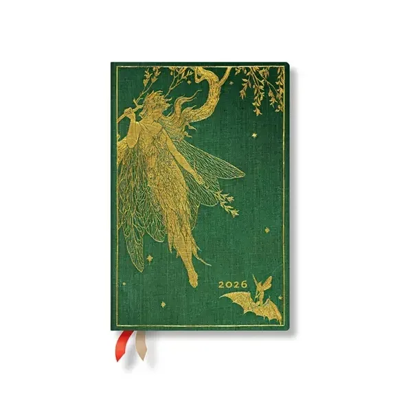 Paperblanks Planner Olive Fairy, Mini, 1 zi pe pagină, copertă tare, 208 file, pentru 2026