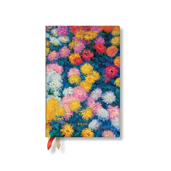 Paperblanks Planner Monet Chrysanthemums, Mini, orizontal, copertă tare, 80 file, pentru 2026