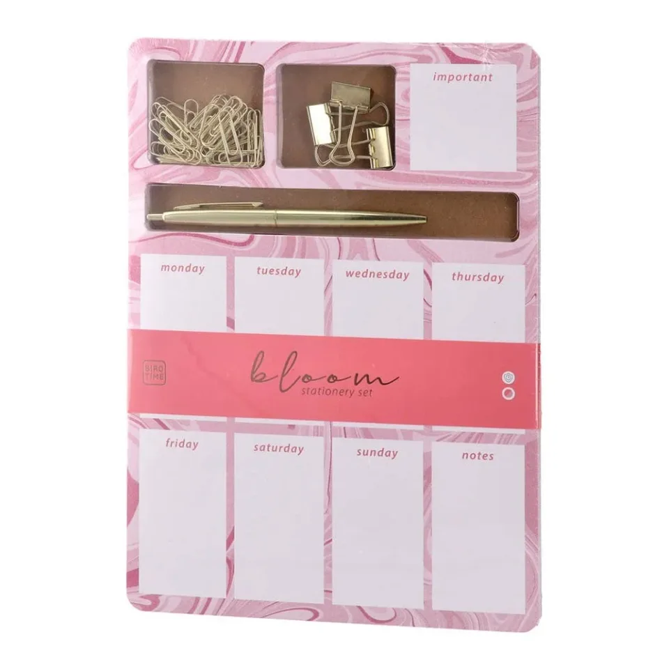 Biro Time Opal Weekly Planner, cu articole de papetărie, 48 coli, roz
