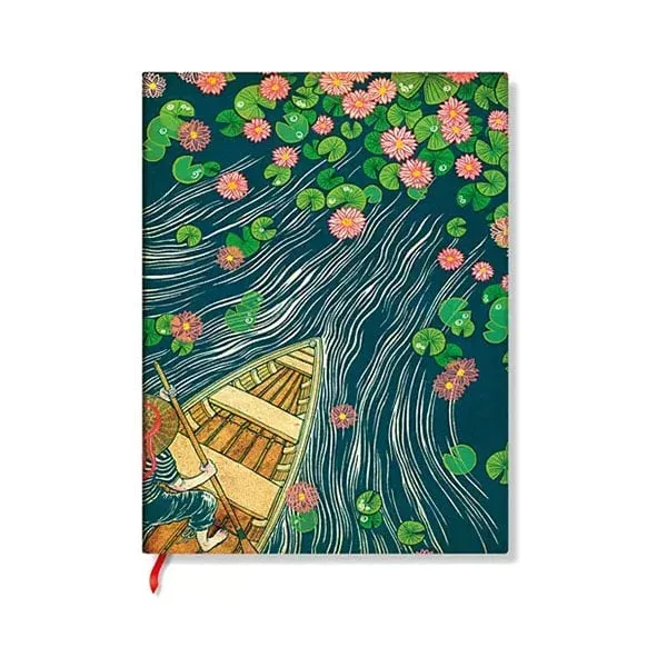 Paperblanks Caiet Lotus River, Midi, cu linii late, copertă moale, 88 file
