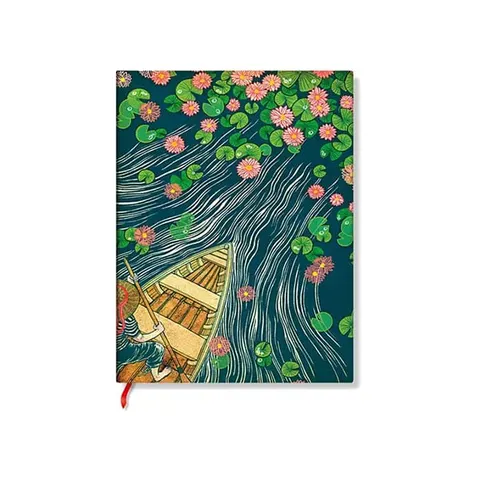 Paperblanks Caiet Lotus River, Mini, cu linii late, copertă moale, 104 file