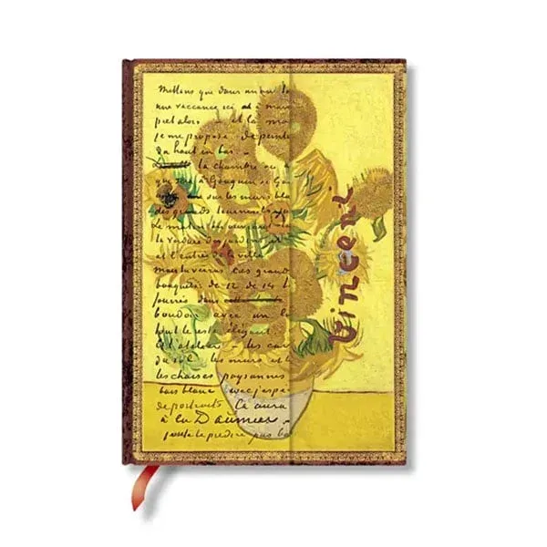 Paperblanks Caiet Van Gogh Sunflowers, Midi, cu linii late, copertă tare, 72 file