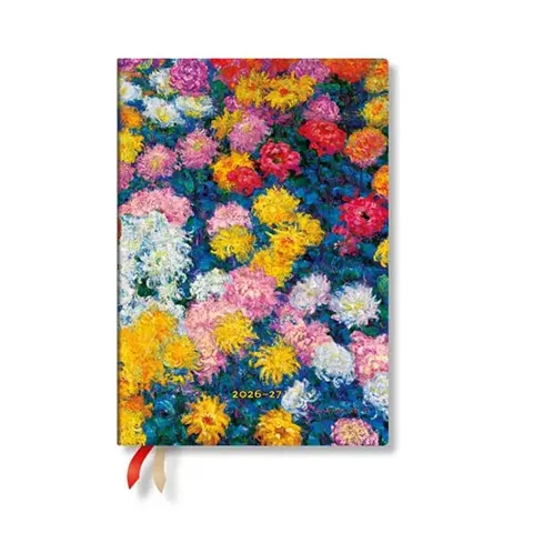 Planner Paperblanks Monet's Chrysanthemums, Midi, orizontal, copertă tare, 112 pagini, pentru 2026-2027