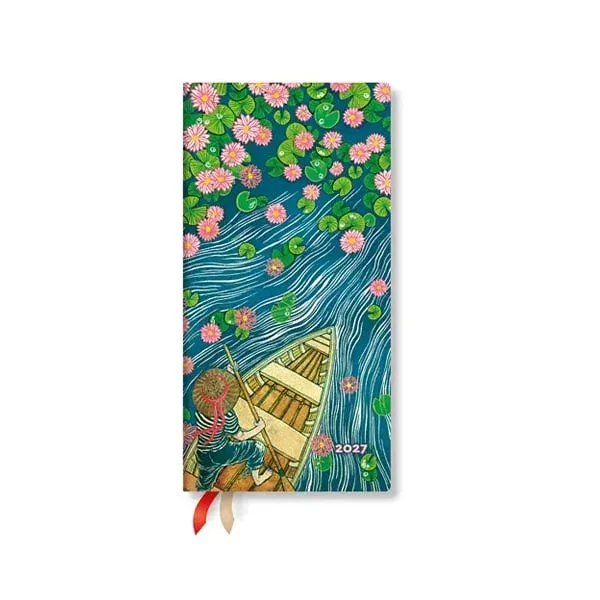 Paperblanks Planner Lotus River, Slim, orizontal, copertă tare, 88 pagini, pentru 2027