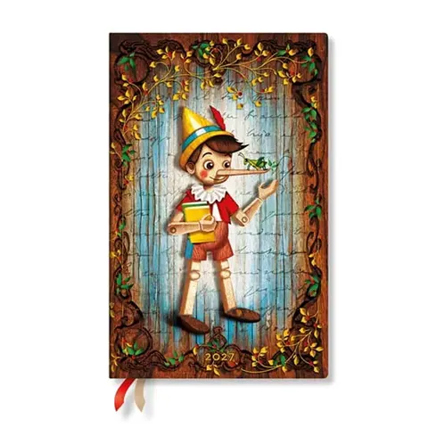 Planner Paperblanks Pinocchio, Maxi, vertical, copertă tare, 88 pagini, pentru 2027