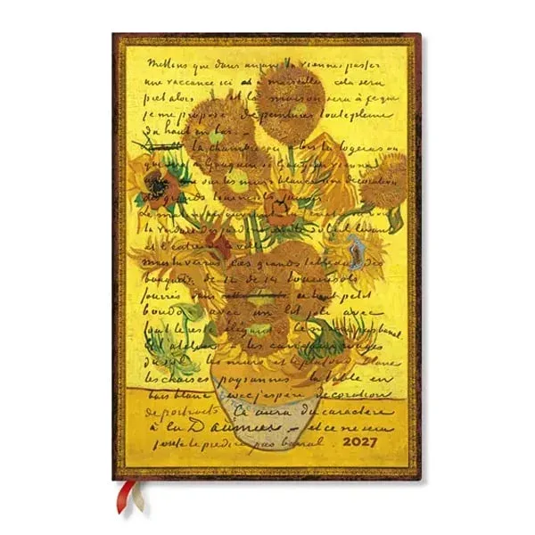 Agenda Paperblanks Van Gogh Sunflowers, Grande, verticală, copertă tare, 88 pagini, pentru 2027