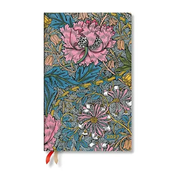 Paperblanks Planner Morris Pink Honeysuckle, Maxi, orizontal, copertă moale, 88 pagini, pentru 2027