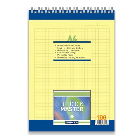 Gipta Bloc Master Pad, A4, galben, dictando, microperforat, spirală, 100 file