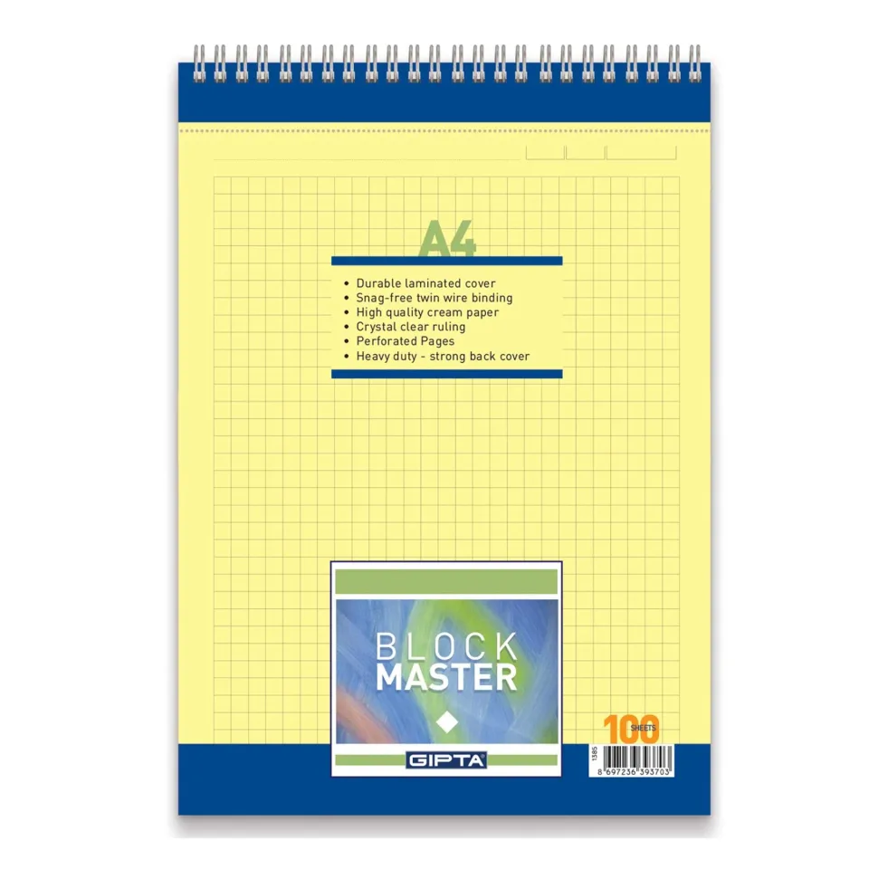 Gipta Bloc Master Pad, A4, galben, dictando, microperforat, spirală, 100 file