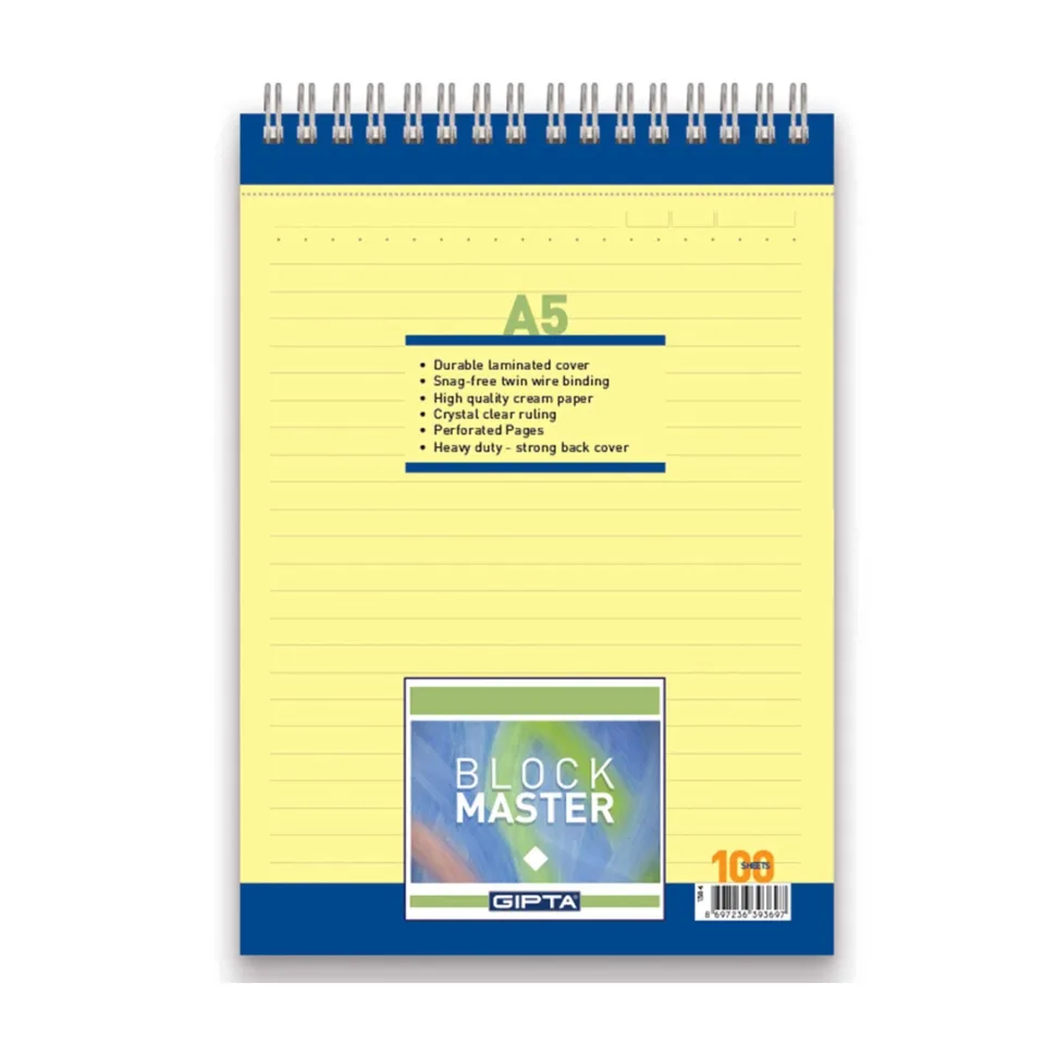 Gipta Bloc Master Pad, A5, galben, dictando, microperforare, spirală, 100 file