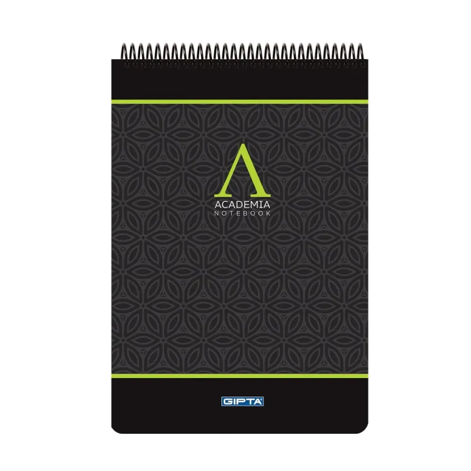 Blocnotes Gipta Academia, 19 x 26 cm, alb, cu linii mari, micro-perforat, copertă tare, spiralat, 100 foi