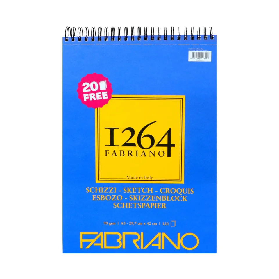 Bloc de schițe Fabriano, A3, 90 g/m², textură fină, 120+20 foi