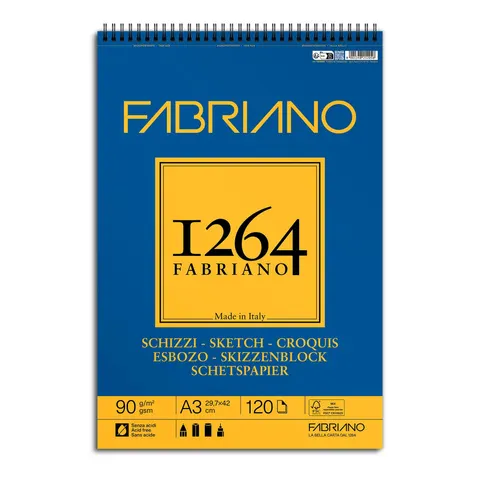 Fabriano Bloc de schițe, A3, 90 g/m², textură netedă, 120 file
