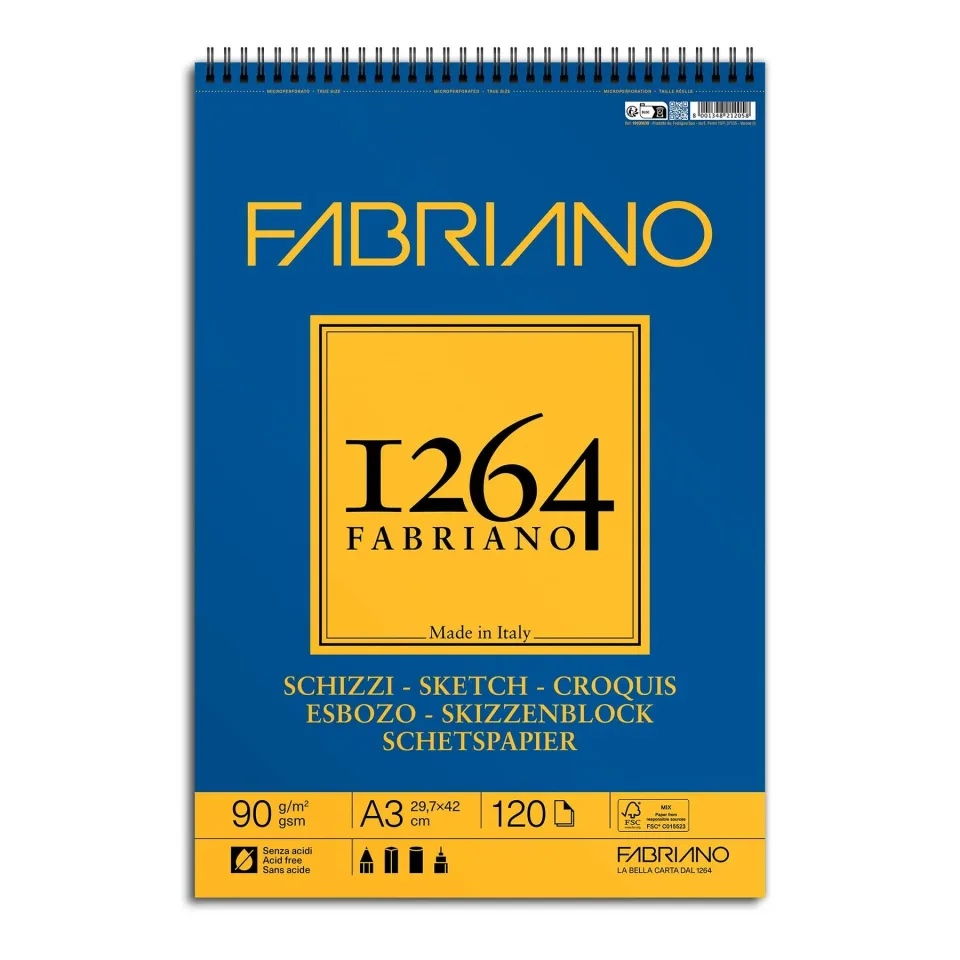 Fabriano Bloc de schițe, A3, 90 g/m², textură netedă, 120 file