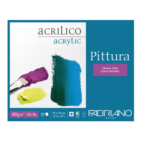 Bloc de desen Fabriano Acrylic, 25 x 35 cm, 400 gsm, Cold Pressed, cu colțuri, 10 foi