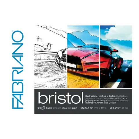 Fabriano Bloc de desen Bristol, 297 x 420 mm, 250 g/m², neted, lipit, 20 file