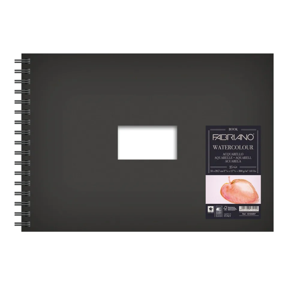 Bloc de desen Fabriano, A4, 300 g/m2, 25% bumbac, spirală, copertă tare, 25 foi