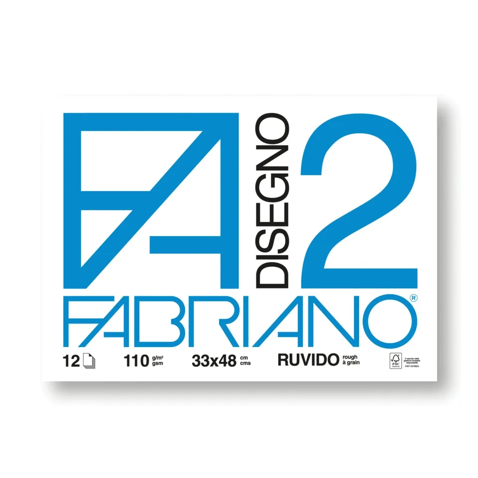 Bloc de desen Fabriano Disegno 2, 33 x 48 cm, 110 g/m?, aspru, lipit, 12 coli