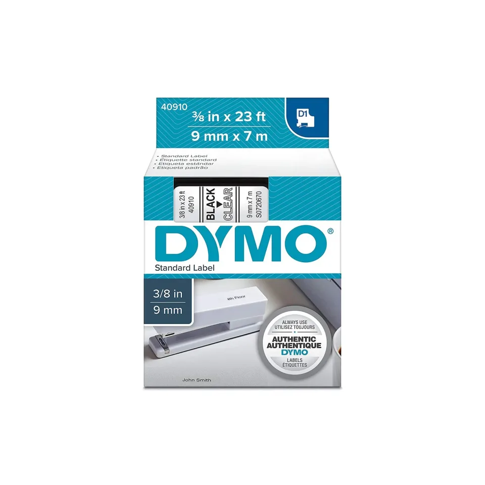 Bandă Dymo 40910, 9 x 7 m, litere negre/fundal transparent