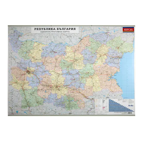 Hartă de perete a Bulgariei, administrativă, 100 x 70 cm, laminată, scară 1:530 000
