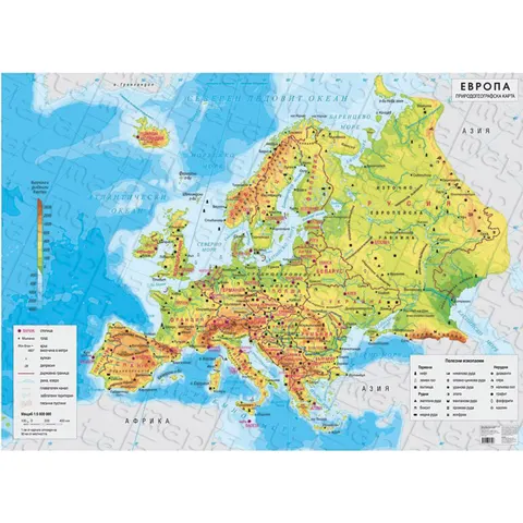 Hartă de perete a Europei, fizică, 100 x 70 cm, laminată