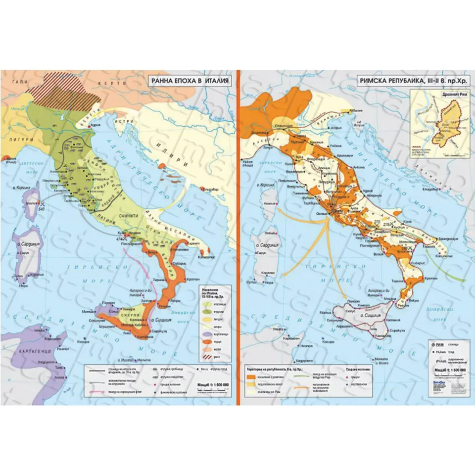 Hartă Epoca timpurie în Italia, Republica Romană III – II secol î.Hr.