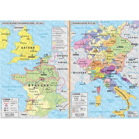 Harta Anglia și Franța, Războiul de 100 de ani 1337–1453; Germania și Italia secolele XIV–XV