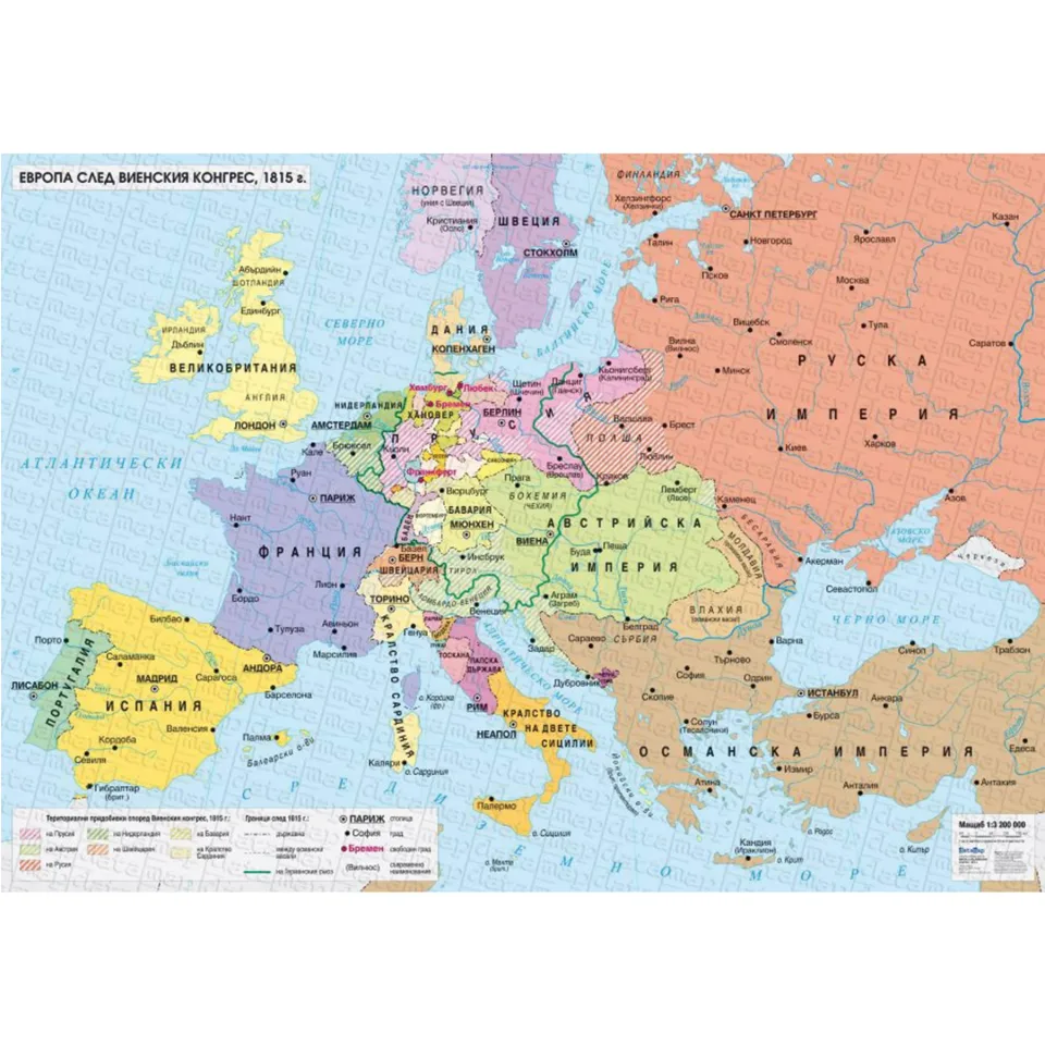 Hartă a Europei după Congresul de la Viena 1815