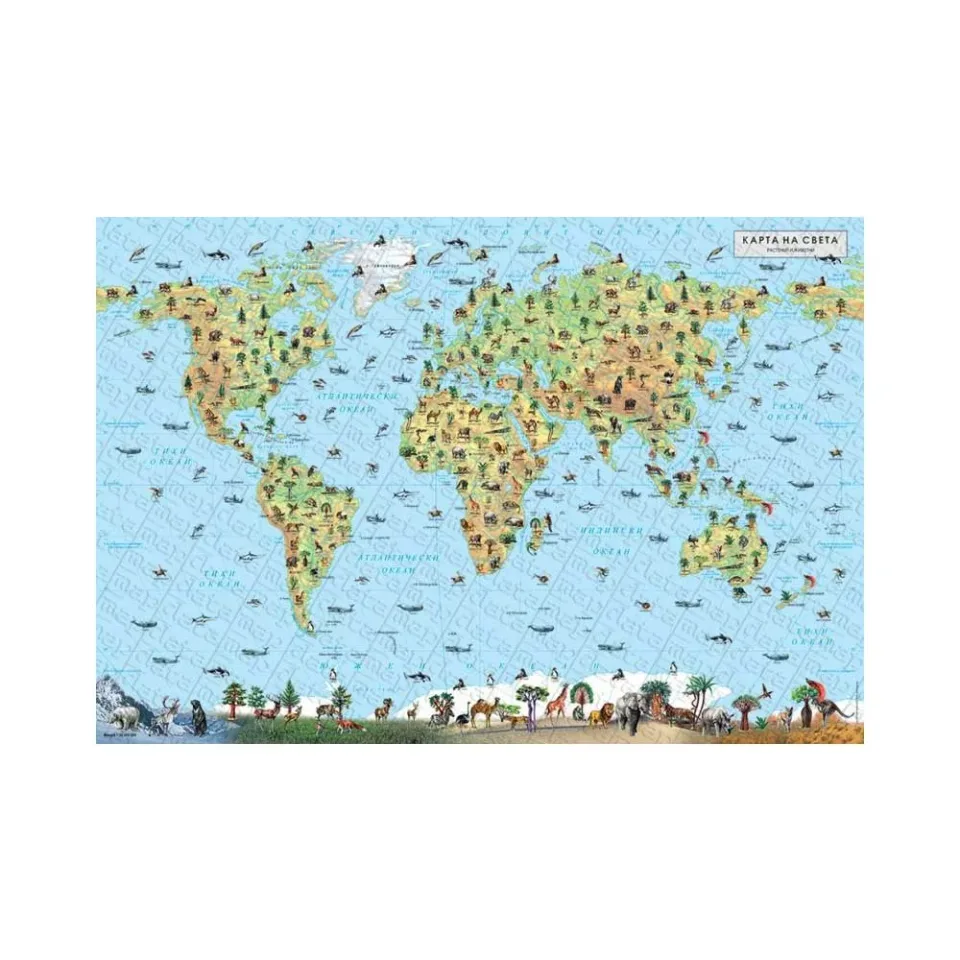 Harta murală DataMap a plantelor și animalelor din Bulgaria și lume, dublu față, 100 x 70 cm