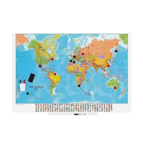 Rocada World map Skin Map, pe tablă, magnetic, 100 x 150 cm