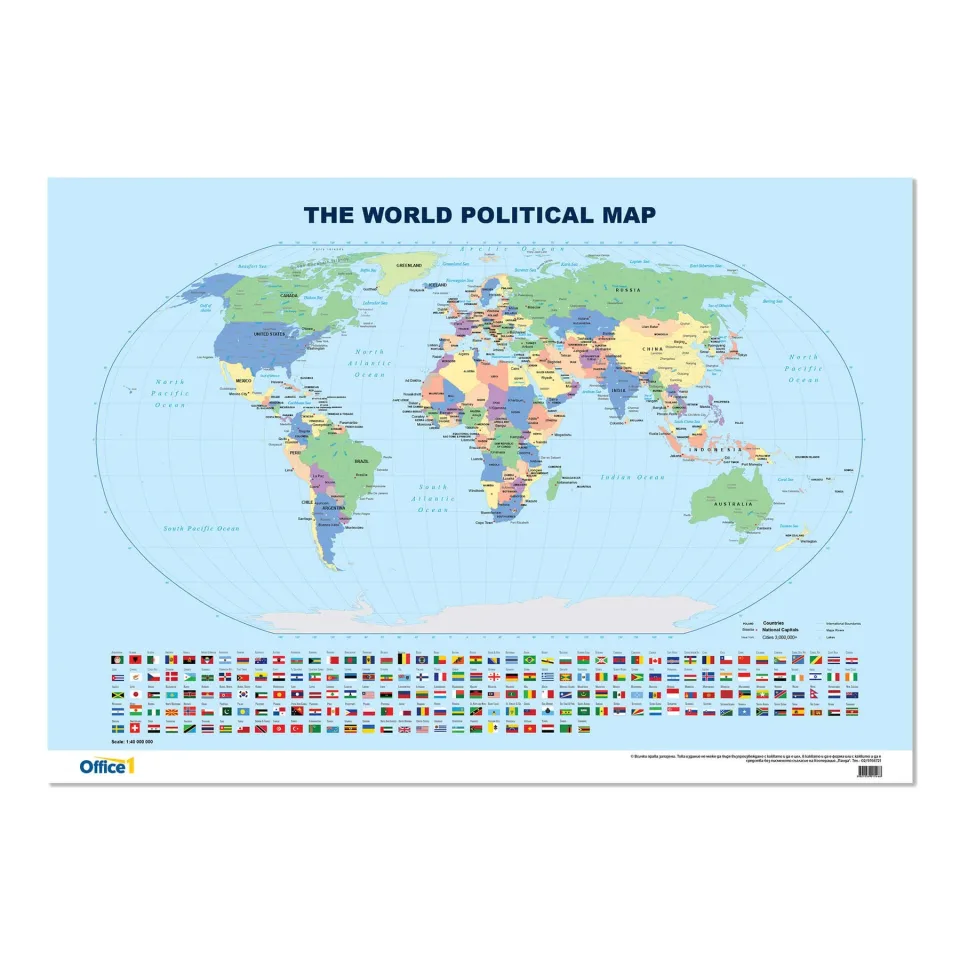 Harta politică de perete Office 1 World, 100 x 70 cm