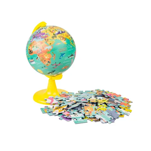 Glob, diametru 15 cm, cu puzzle My wild world, 100 piese